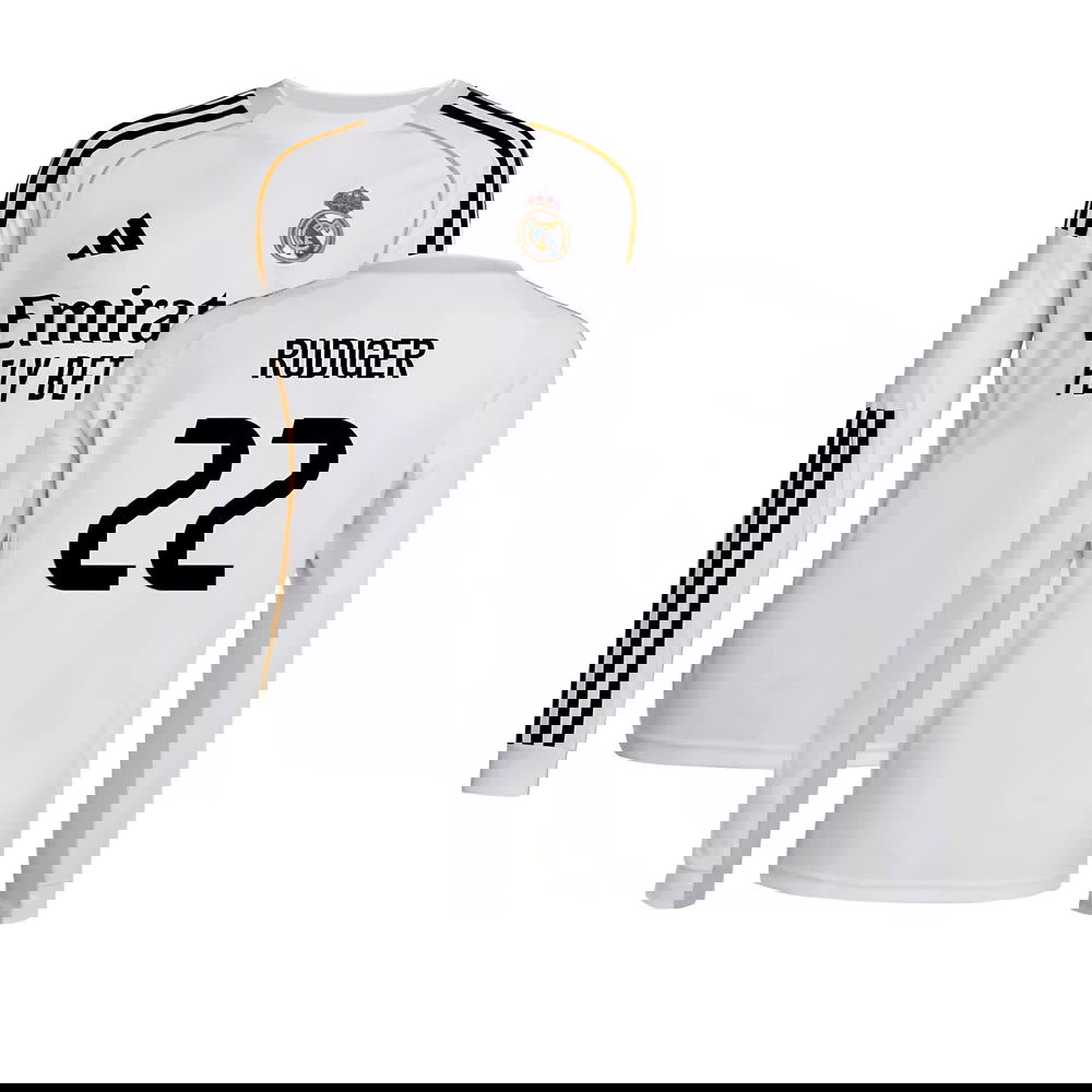 Fotbalové Dresy FC Real Madrid Dlouhý Rukáv RUDIGER #22 Domácí Dres 2025-2026