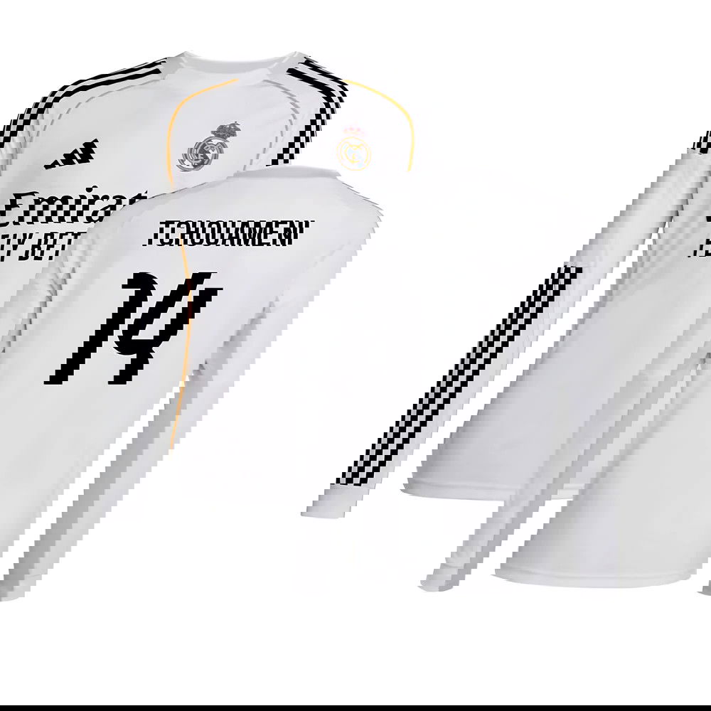 Fotbalové Dresy FC Real Madrid Dlouhý Rukáv TCHOUAMENI #14 Domácí Dres 2025-2026